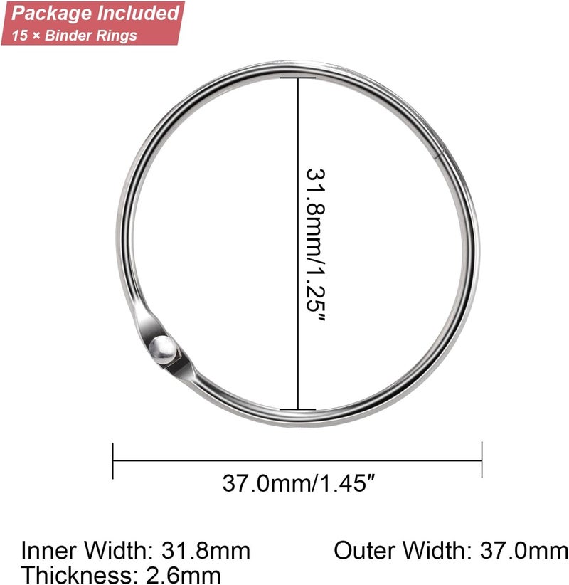 ManTangSun 15 Pack 1-1/4" Metal Binder Rings Paper Loose Leaf Loop Book Clip 1.25" O-Rings for Key Ring, Scrapbook, Index Card, Silver, 32mm - Image 2